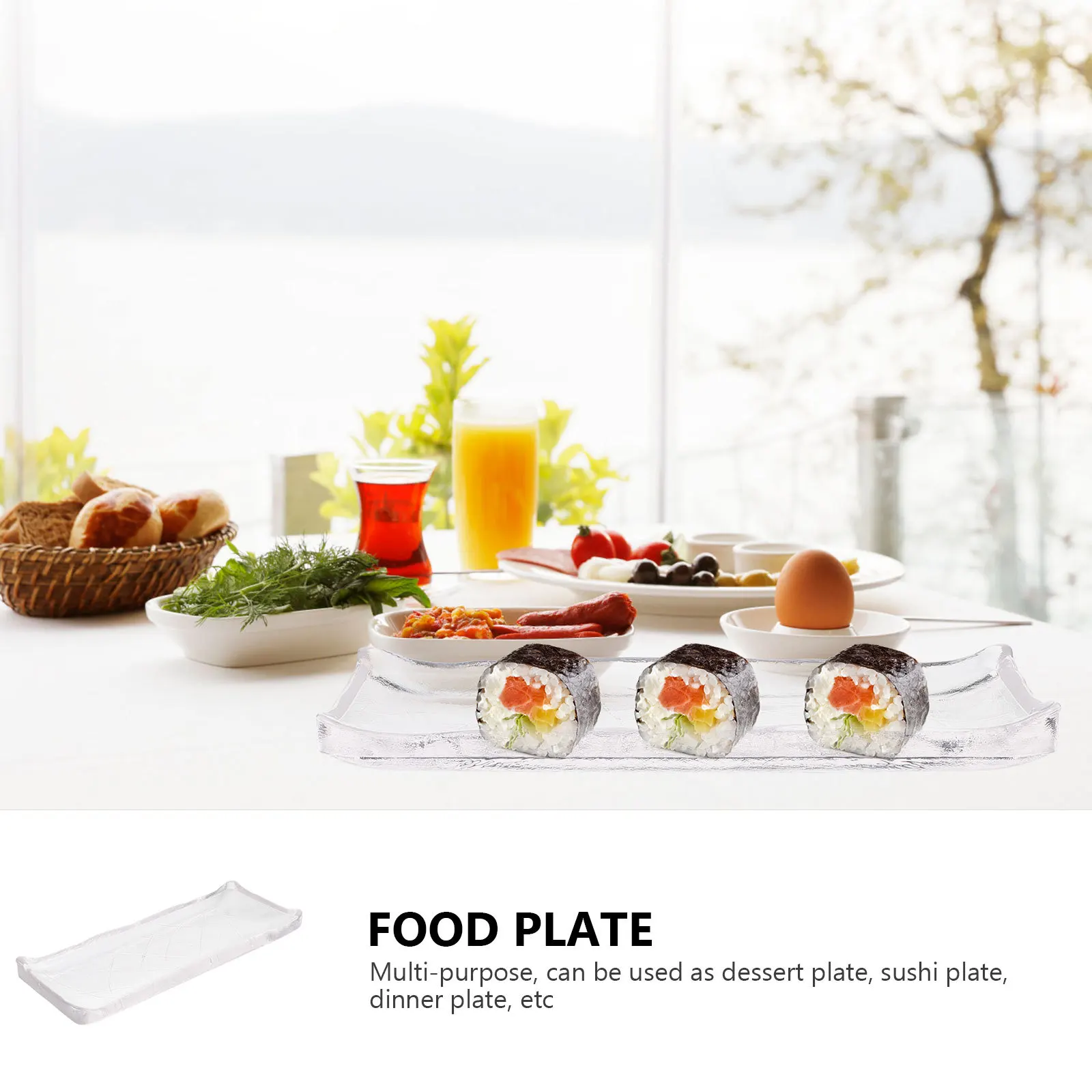 

1Pcs Oblong Glass Plate Lightweight Food Serving Tray for Sushi Western Dinner Portable Storage Dish Compact Tableware Solution
