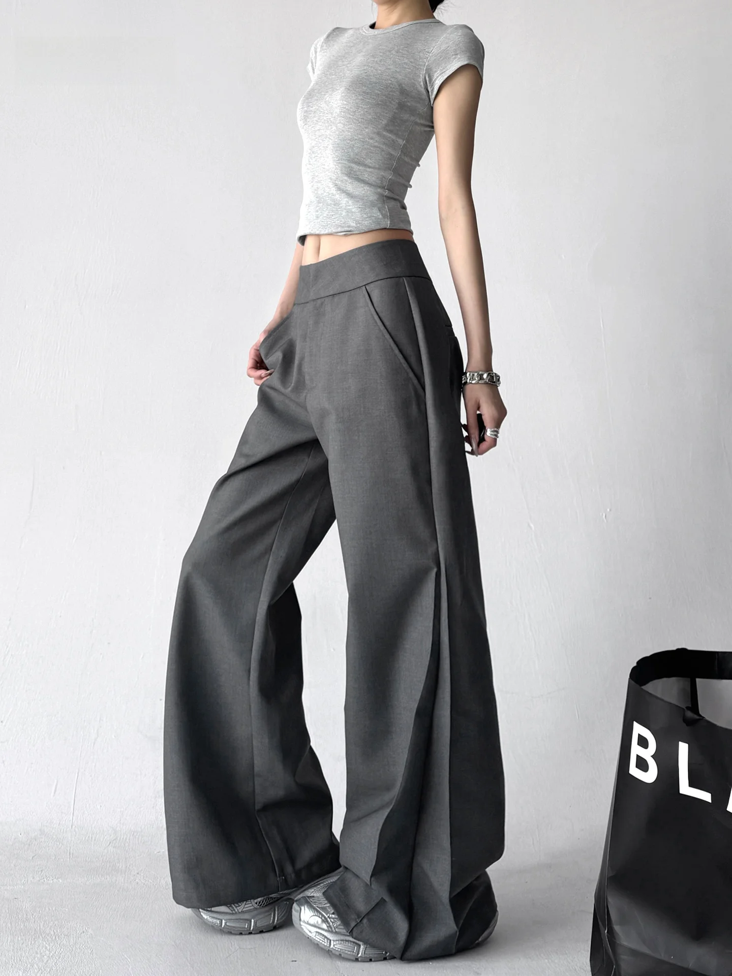 

ay Suit Pants Women's High Waist Slimming Floor-Length Casual Trousers Spring 2026 New Sle Wide Leg Pants