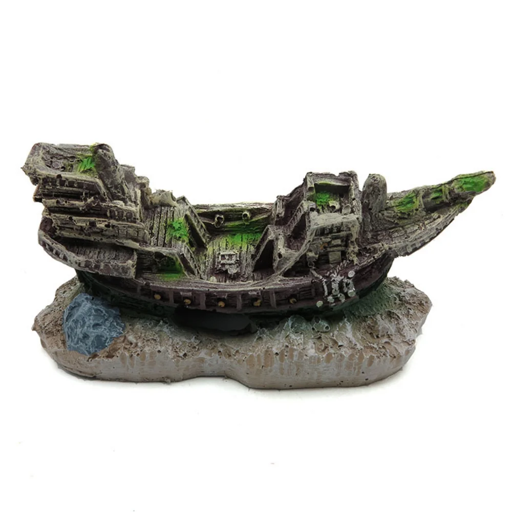 Pirate ship aquarium landscaping fish tank landscaping decoration ship shelter placement simulation ship resin sunken boat small