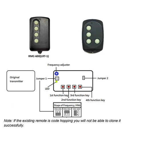 Imagen 2 del producto Nuevo control remoto de garaje REMOCON RMC 600 610 RMC-600 RMC610 LRT1 de 250 MHz a 450 MHz, controlador de puerta eléctrica de frecuencia ajustable