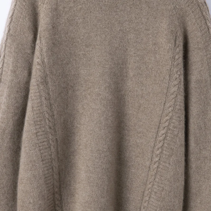 Sweter damski z kaszmiru 100%, model 2025, z półgolfem, luźny, dziergany, modny, ciepły, gruby, wysokiej jakości, koszula kaszmirowa.