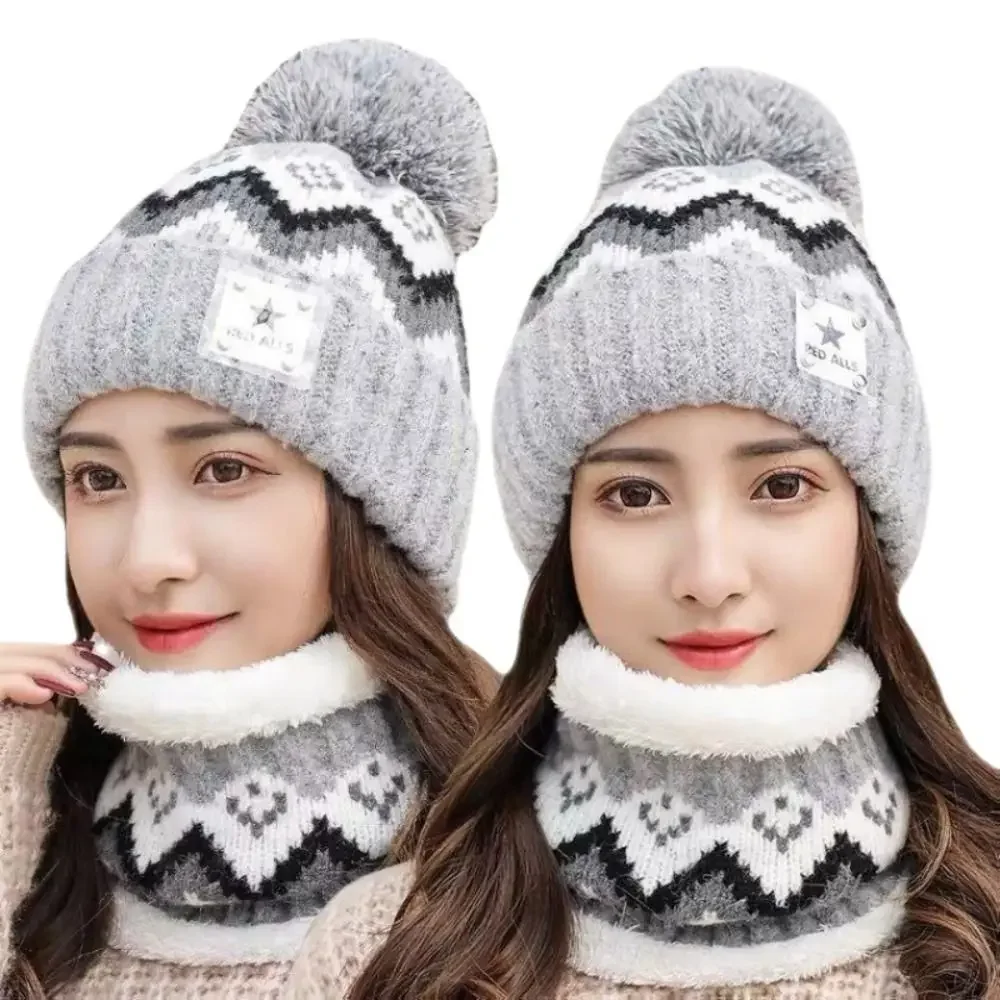 Winter Women Plush Velvet Hats Neck Warmer Hat Scarf Set Beanies Cycling Windproof Hat Outdoor Ear Protection