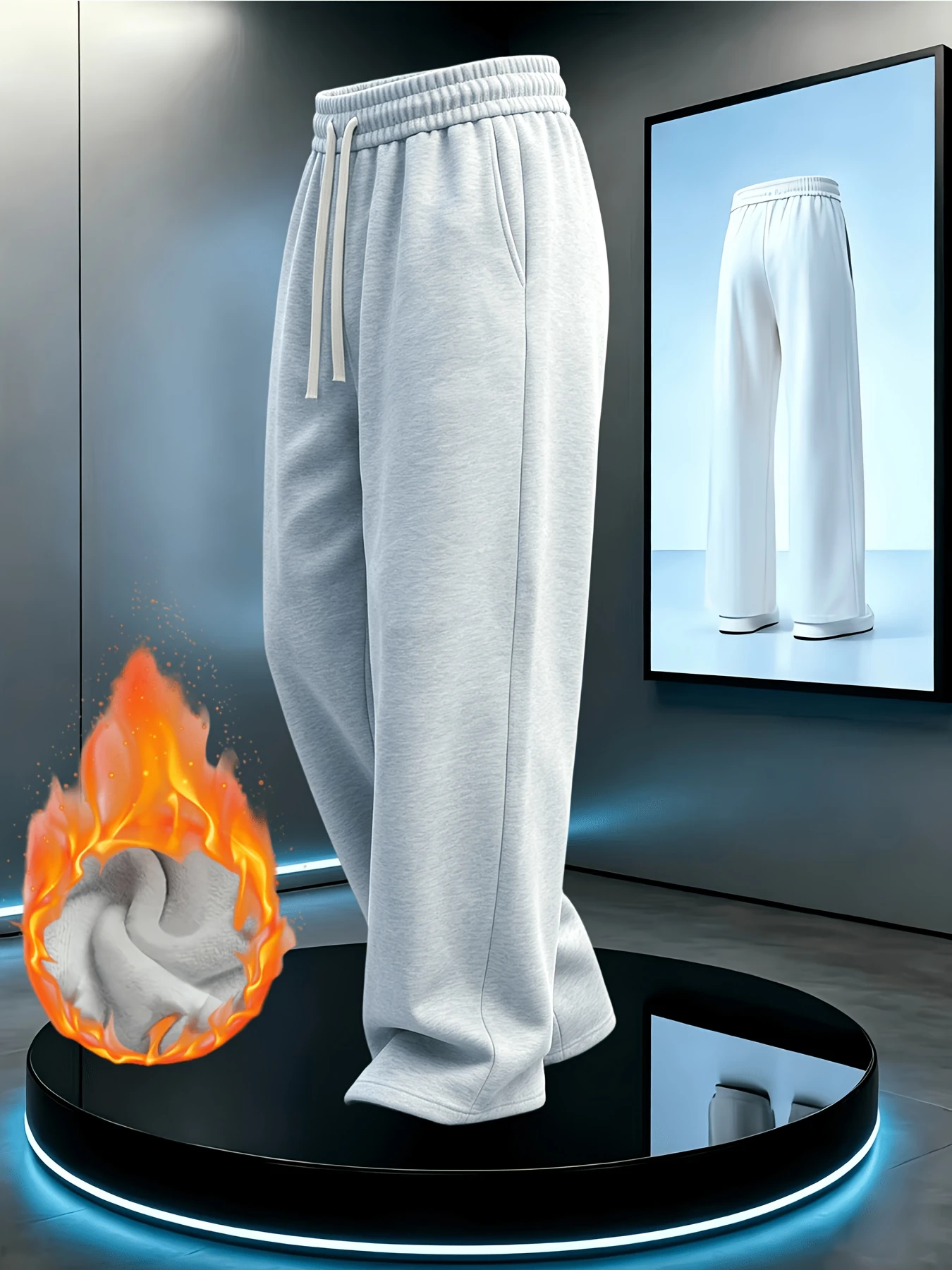 Men's autumn/winter casual trousers with fleece lining for warmth, drawstring solid color pants, versatile long trousers.