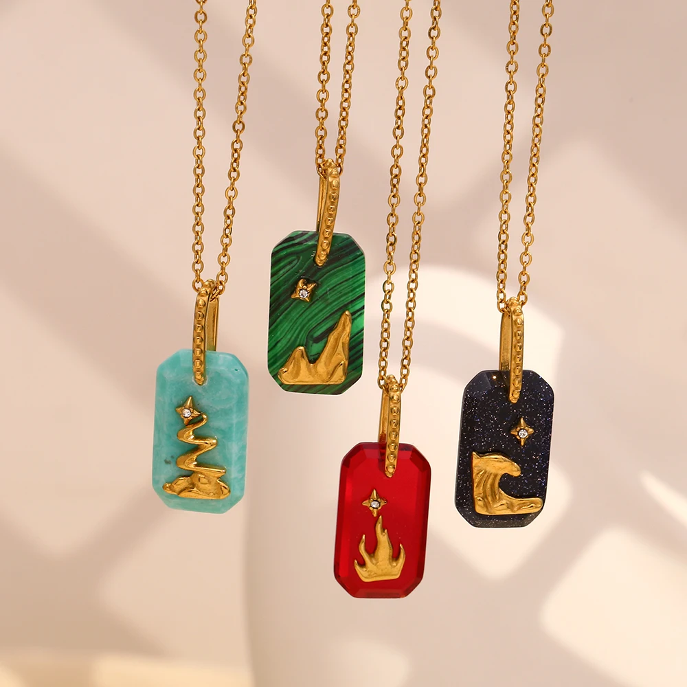 E.B.belle Colorful Rectangle Star Lion Pendant Neklace Acrylic Stainless Steel 18K Gold Plated Women Jewelry Hypoallergenic Gift
