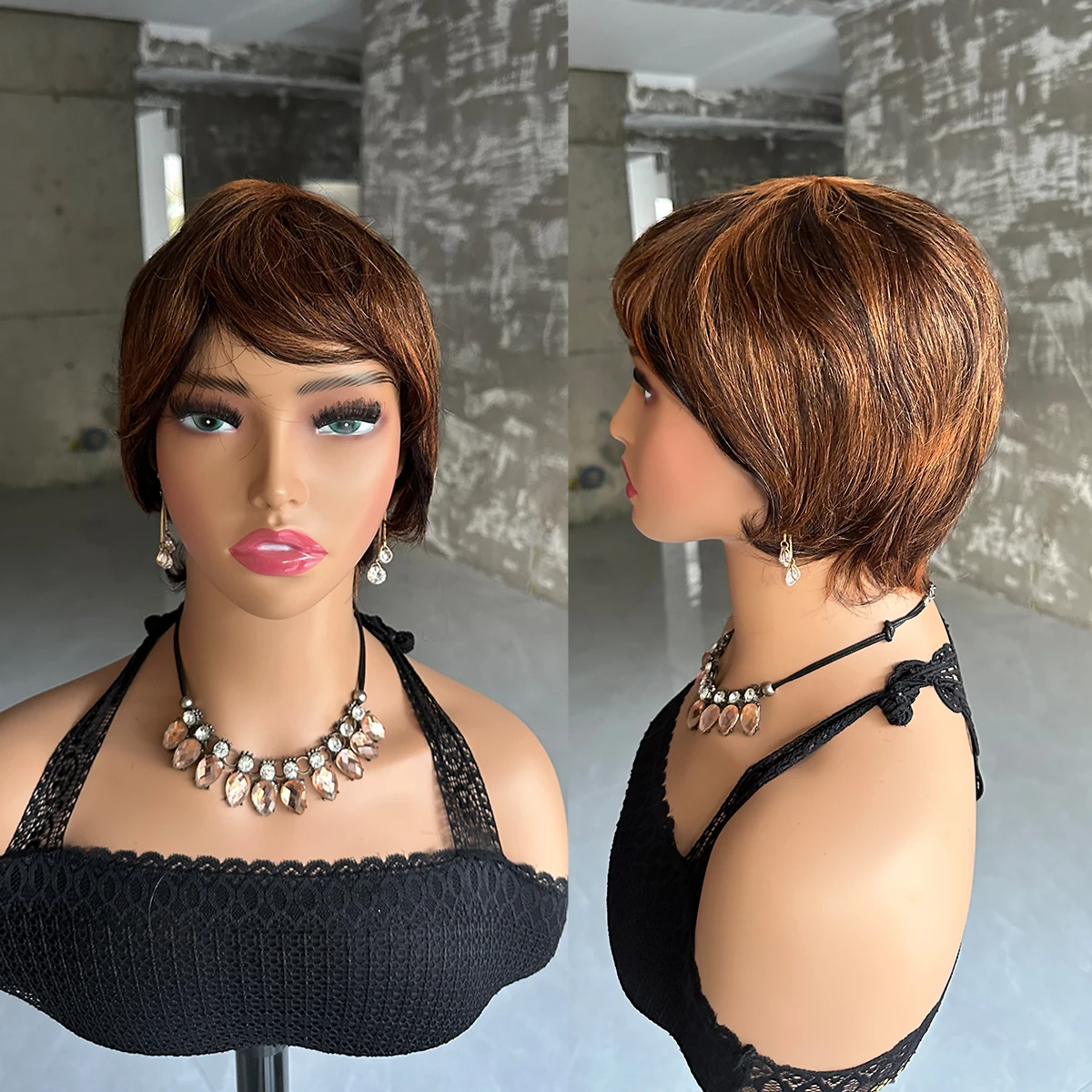 Short Human Hair Wigs, Pixie Cut Straight for Black Women