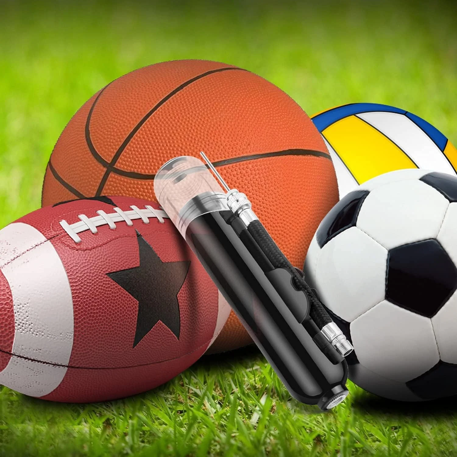 効率的で多用途なデュアルアクションスポーツボールポンプ - サッカー、バスケットボール、バレーボール、風船などのに最適な便利なインフレーター。