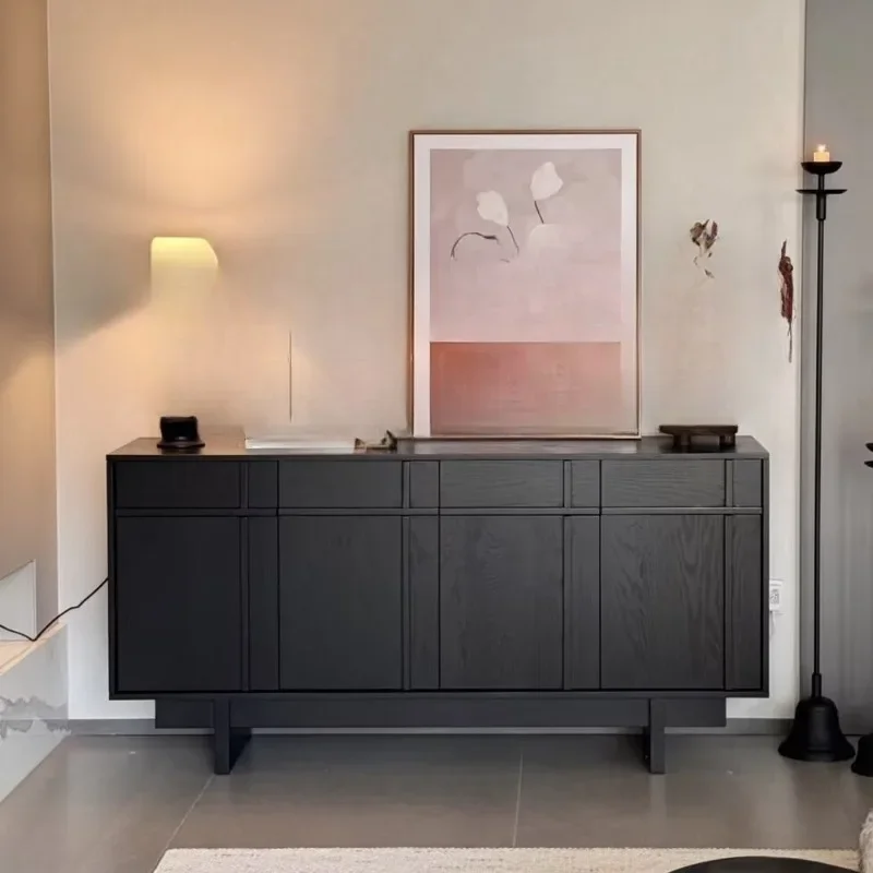 

Quifeng black solid wood dining side cabinet medieval home locker ash wood bedroom storage locker