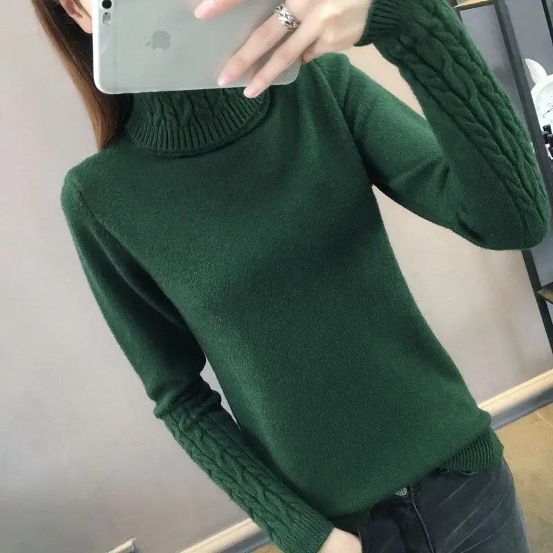 Women\'s Clothing Solid Color Pullover Long Sleeve Turtleneck Paisley Sweater Knitted Casual Fashionable Autumn Winter Tops