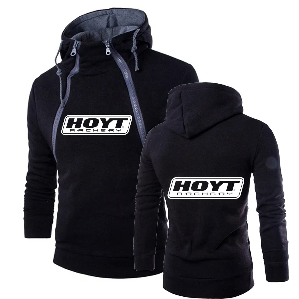 Hoyt Archery 2024 New Men Hoodie Comfortable Casual Spring And Autumn Pure Cotton Solid Color Double Zip Popular Tops