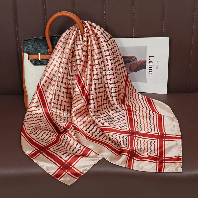 

Luxury Brand Silk Satin Square Scarf Women Hijab Bandana Muslim Headscarves Shawl Wrap Ladies Headband Neckerchief Foulard 90cm