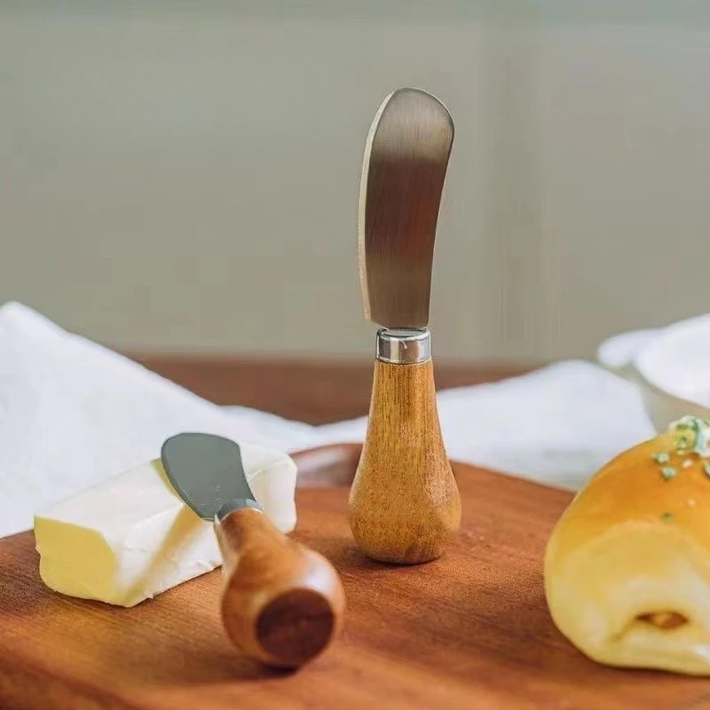 2PCS Wooden Handle Mini Butter Spreader Knife Multifunctional Jam Peanut Butter Cheese Slicer For Bread Dessert Cream Spreading