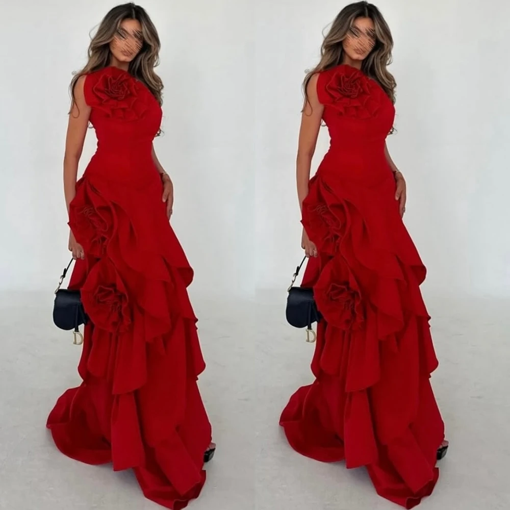 

Customized Simple Jersey High Collar Evening Dress Luxury Sleeveless Homecoming Dress Delicate Flowers Special Occasion Gowns