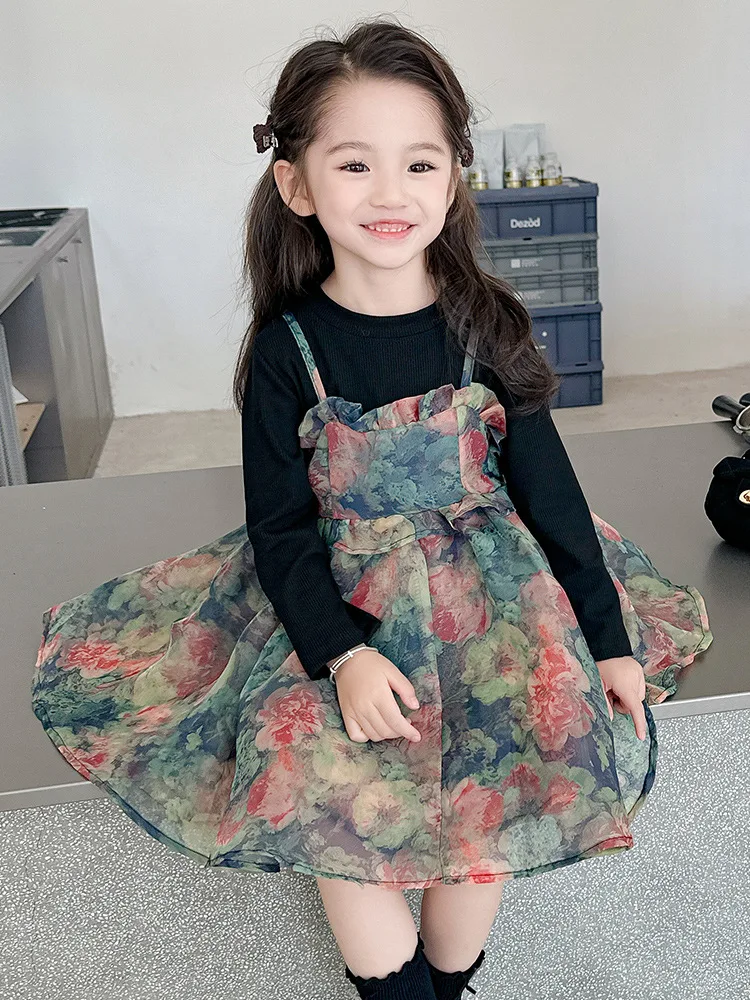 

Girls' Autumn Outfit Strap Dress Set New Stylish Baby Girl Dress Children's Spring and Autumn Dress