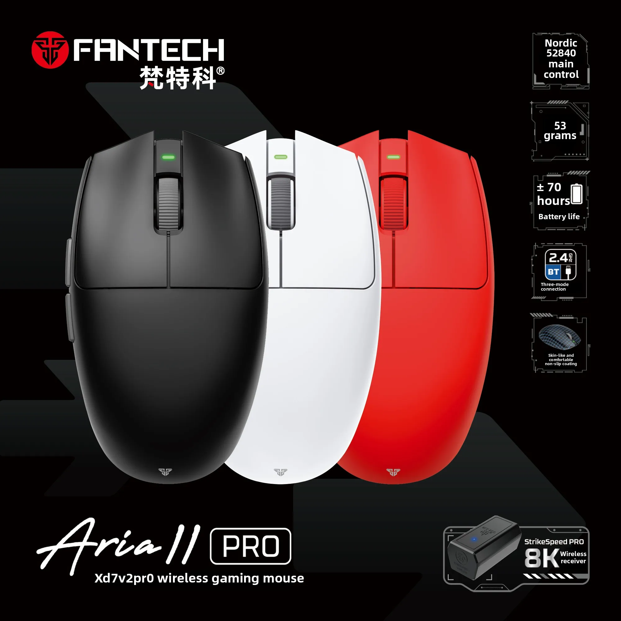 

Fantech XD7v2PRO Three-mode 2.4G Wireless Bluetooth Lightweight 2.6k DPI E-sports Gaming Mouse Dual 8K Return