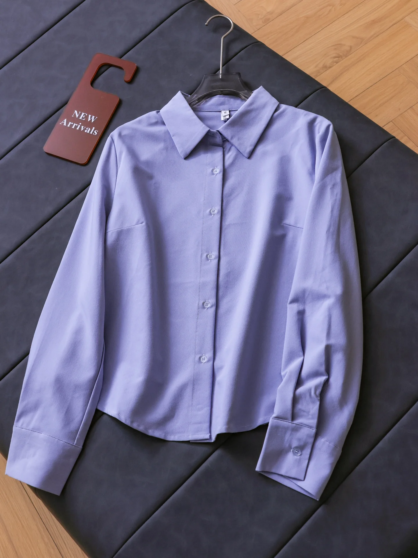 

Slimming Pure Color Loose Casual Thin Long Sleeve Collared Commute Shirt Women's Polyester Fiber Regular Length T-Shirt