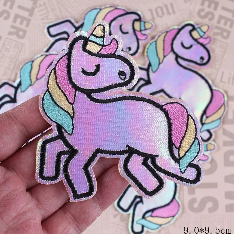 1/3pcs Unicorn Iron on Patches Colorful Laser Embroidered Sew on Sequin Patches for Clothing Bags Jackets DIY Accessory 9*9.5cm