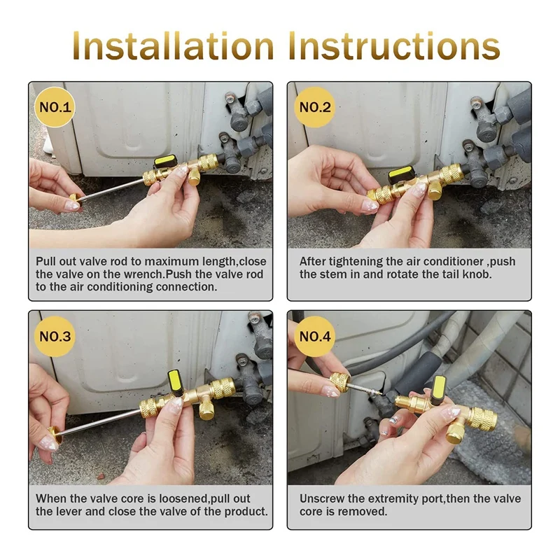 Valve Core Remover Installer Tool Kit with Dual Size 1/4 & 5/16 Port for with R22 R12 R407 R410 R404 R32 R600-A62I