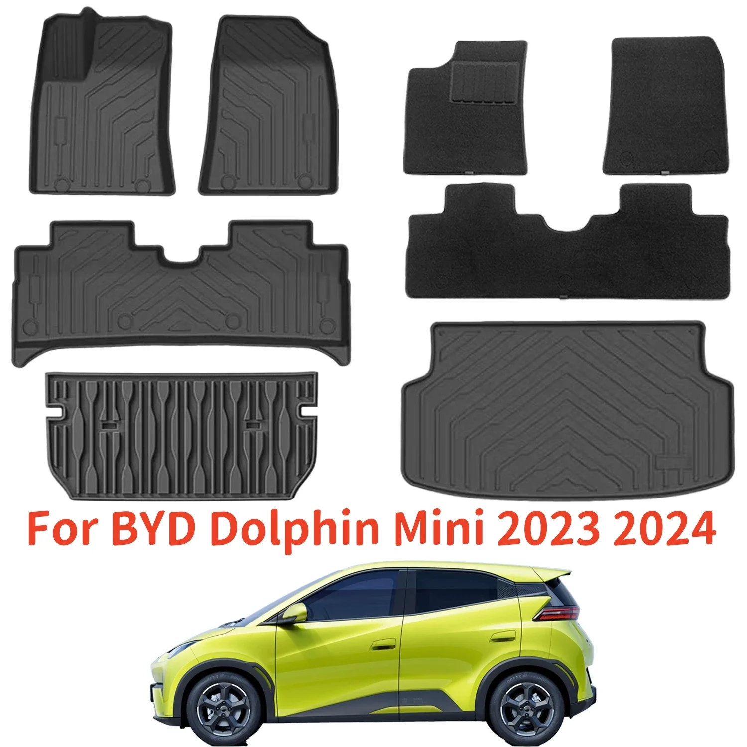 

For BYD Dolphin Mini Seagull EV 2024 2023 Floor Mats Trunk Mats Cargo Liner, Waterproof Non-slip Carpet Back Seat Protector Boot