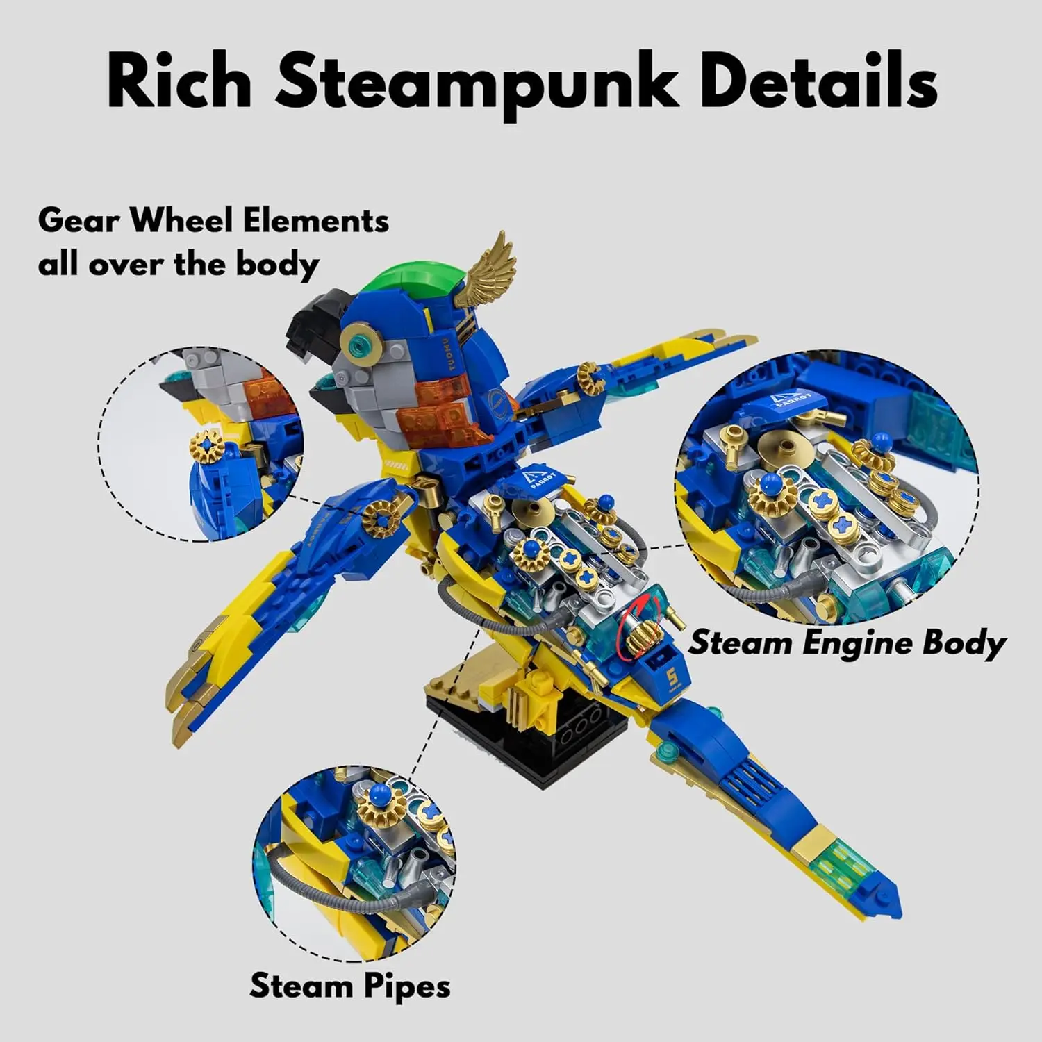 MOC Steampunk Macaw Building Blocks Creative Crocodile/Goldfish/Bettle Animal Parrot Model Assembly Decoration Toys Bricks Gifts