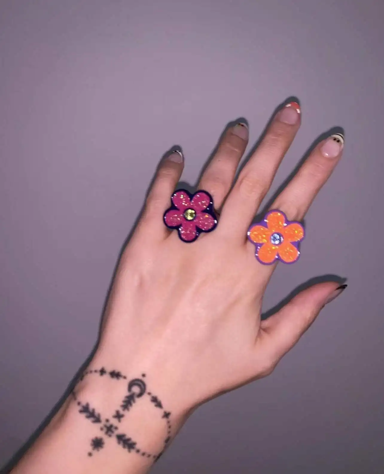 Colorful Glitter Enamel Flower Rings Fashion Floral Big Chunky Cocktail Ring for Women Girls Party Jewelry Ins Trendy New