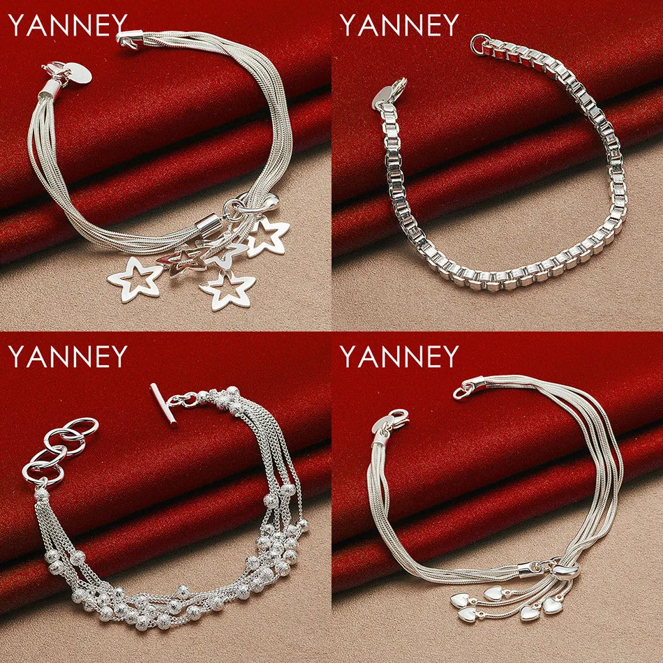 

Charm 925 Sterling Silver 8 Inch Delicate Star Heart Bracelet Women Charm Party Wedding Fashion Jewelry