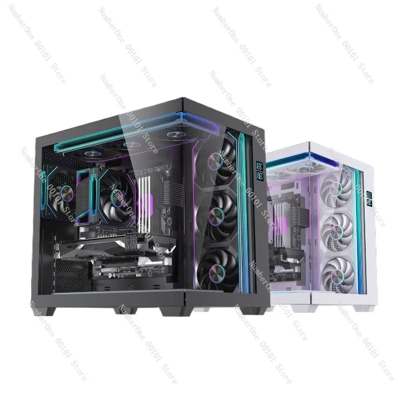 ATX Gaming PC Case Tempered Glass Desktop Computer Chassis MATX Case USB3.0 Cooling System 360 Panoramic Display Computer Case