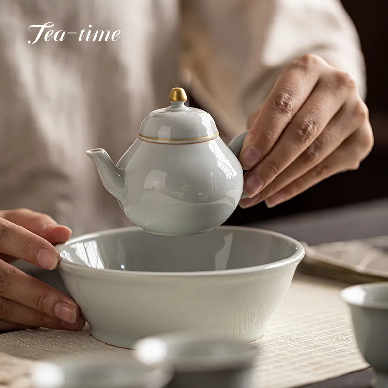 130ml Chinese Antique Retro Ceramic Pear-shaped Teapot Tea Set Household Kung Fu Tea Set Teapot Mini Single Pot Tea Making Pot