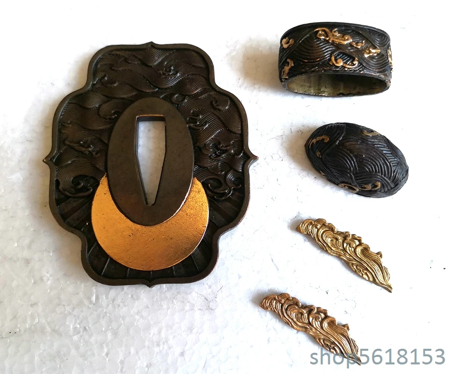 

Gold Copper the Sun and the Moon tsuba and fuchi menuki for Japanese sword katana wakizashi tanto