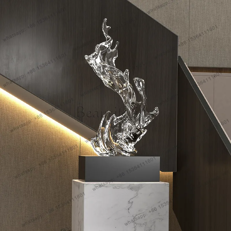 hot  transparent wave sculpture modern entrance ornament light luxury high-end living room lucky floor decoration
