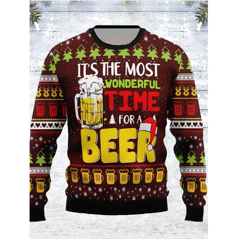 Funny Santa Claus Graphic Ugly Christmas Sweater Fashion Beer Sweatshirts For Women Clothes Xmas Holiday Boy Gift Pullovers Tops