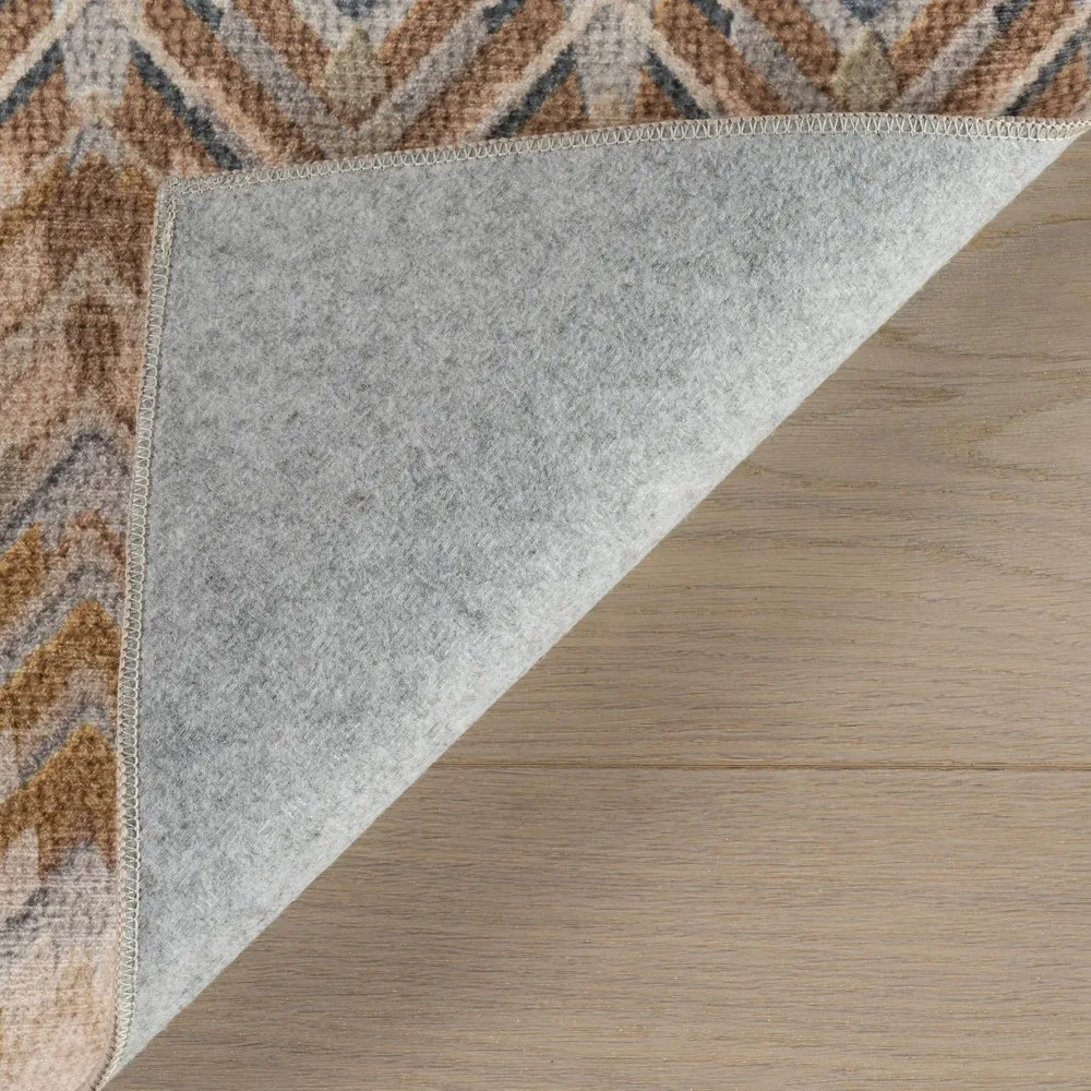 Natuurlijk bruin geometrisch patroon, machinewasbaar vloerkleed, 5x8 voet, duurzaam en gemakkelijk schoon te maken