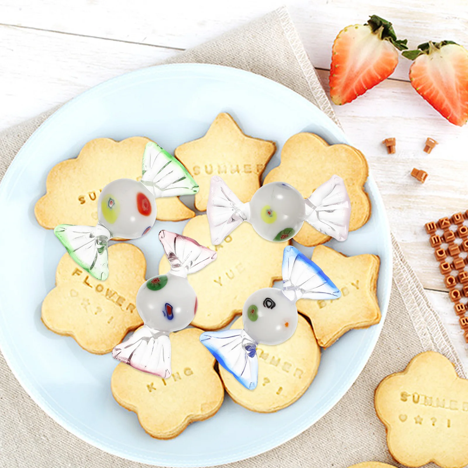 

4Pcs Handmade Glass Candy Decor Murano Style Shiny Smooth Finish Ornament for Living Room Bedroom Window Hanging