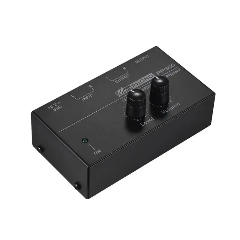 Préamplificateur Phono PP500 avec Entrée RCA, Niveau de Sortie, Commandes de Volume, 1/4 Pouces, Interfaces de Sortie TRS pour Vinyle LP Colorable