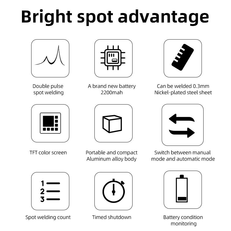 ماكينة لحام نقطي بشاشة رقمية قابلة للتعديل مكونة من 11 مستويات، لحام شريط النيكل ببطارية مزدوجة النبض 18650، تصميم محمول