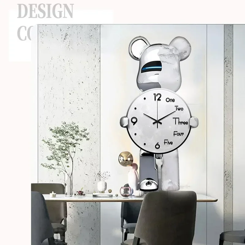 Relojes de pared de oso estéticos, reloj de oso violento único, reloj de pared silencioso a la moda, decoración de lujo para sala de estar, reloj de