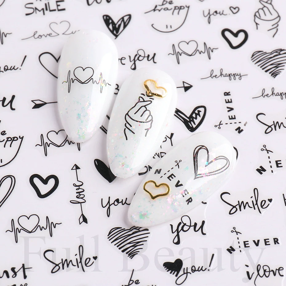 3D Nail Stickers Heart Love Design Nail Art Decals Valentines Letters Trasnfer Sliders 2023 Manicure Tattoo Decorations CHF636