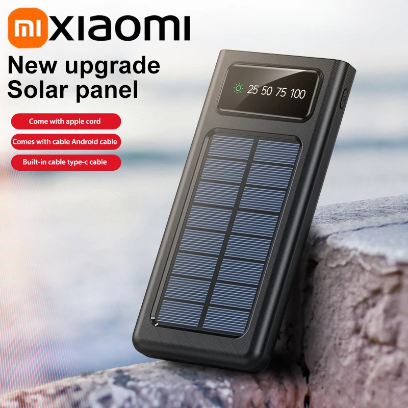 Xiaomi Solar Power Bank 200000mAh Large Capacity Mobile Power Fast Charging Battery With Dual USB 4-Cables For iPhone Samsung