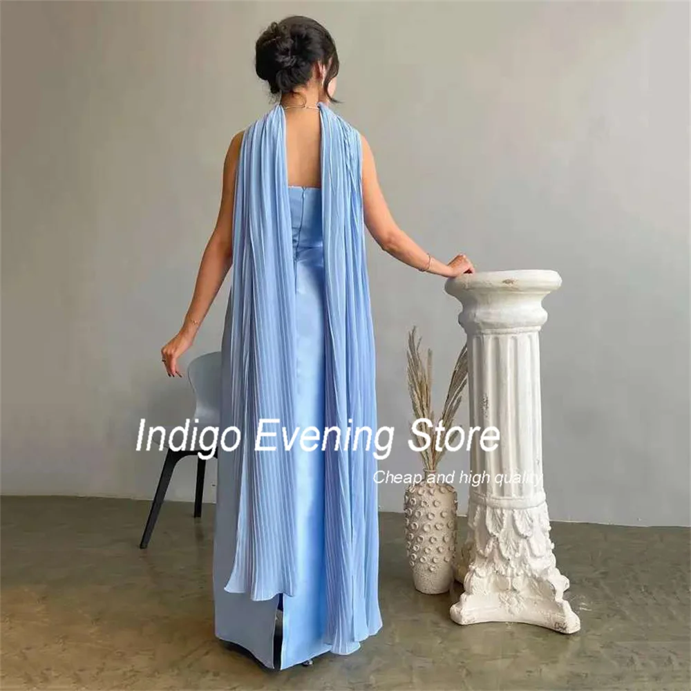 Indigo Prom Dresses Mermaid Strapless Beading Satin Elegant Stone Split Open Back Evening Gown For Women فساتين الس Customized