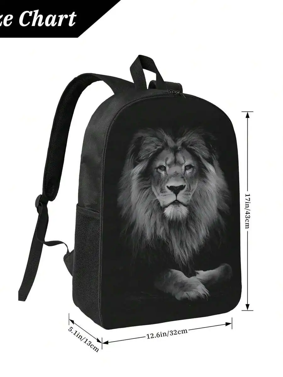 Lion Print Polyester Backpack Lightweight Durable Daily Use