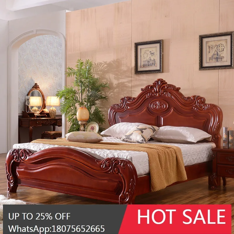 

MJY European Style Solid Wood Double Bed Luxury with Storage High Box Solid Wood Bed