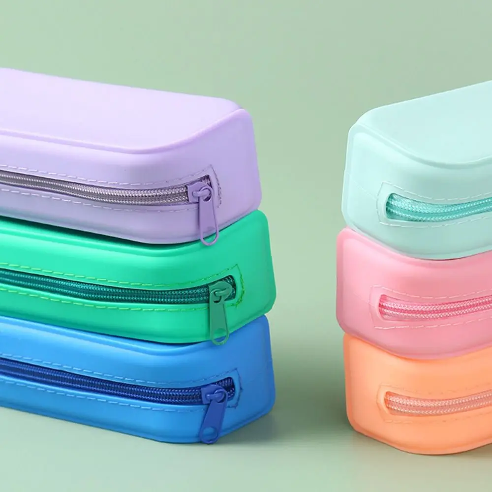 Single Layer Student Supplies Colorful Storage Box Pencil Bag Silicone Pencil Case Stationery Box