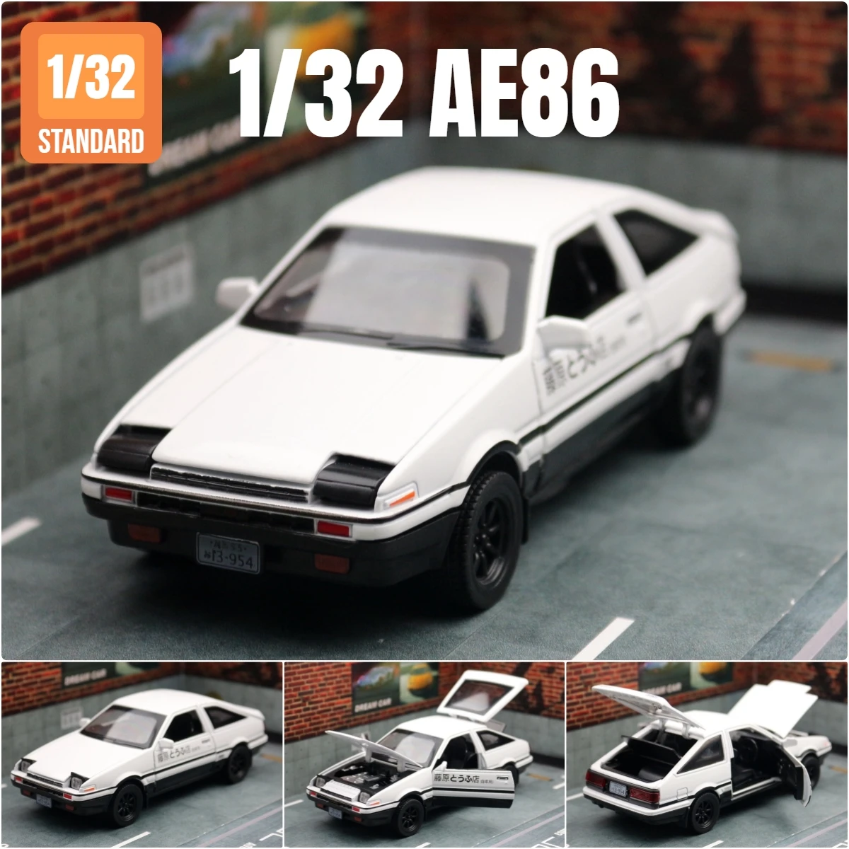 1/32 Initial D AE86 Spielzeugauto Diecast Toyota Miniaturmodell Zurückziehen Sound Licht Türen zu öffnende pädagogische Sammlung Geschenk Kind