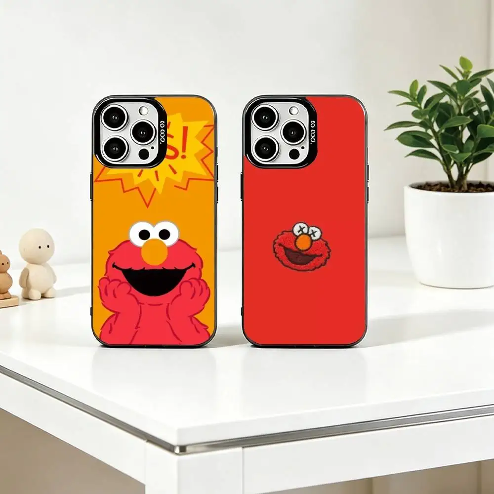 

C-Cute Cartoon E-Elmo Phone Case For iPhone 17,16,15,14,13,12,11 Plus,Pro Max,XS,Colorful Silver Black Cover