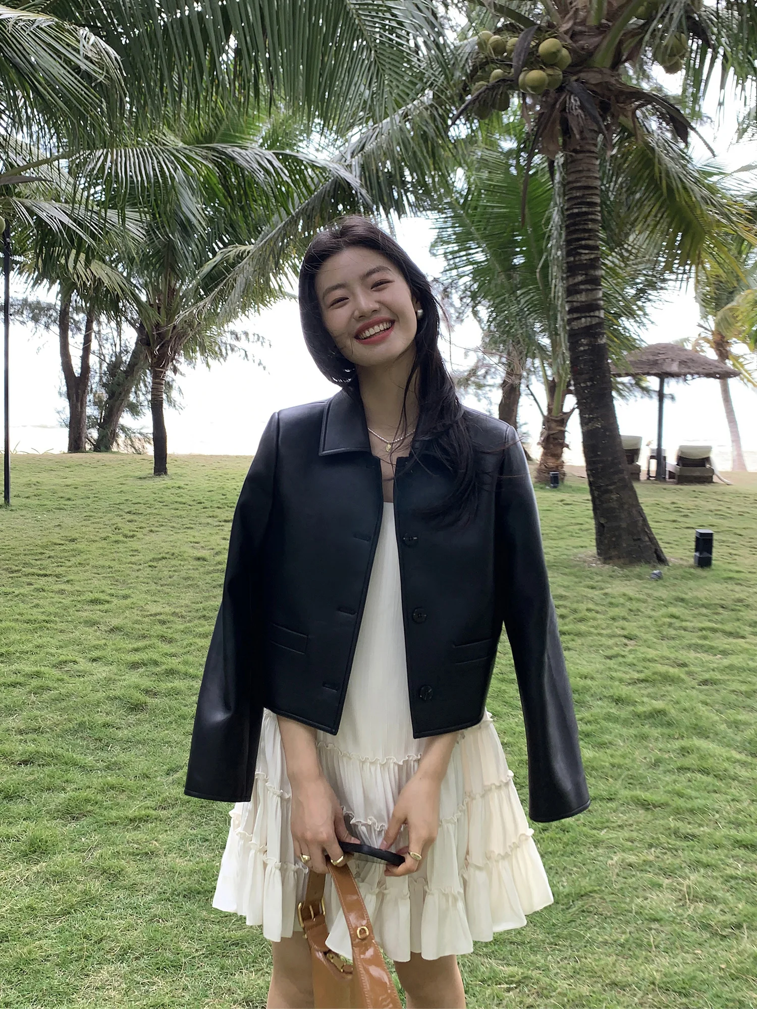 

Pusumede Vintage PU Leather Jaet ort Sle Turn-down Collar Motorcycle Jaet Women's Ele Top Commute Sle Long Sve