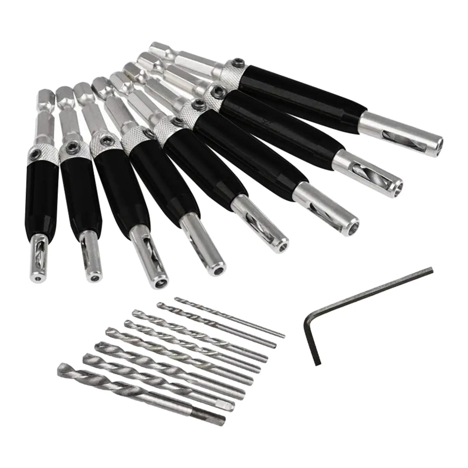 

17Pcs Self Centering Drill Bit Woodworking Tool Hardware with 1 Hex Key with 8 Replacement