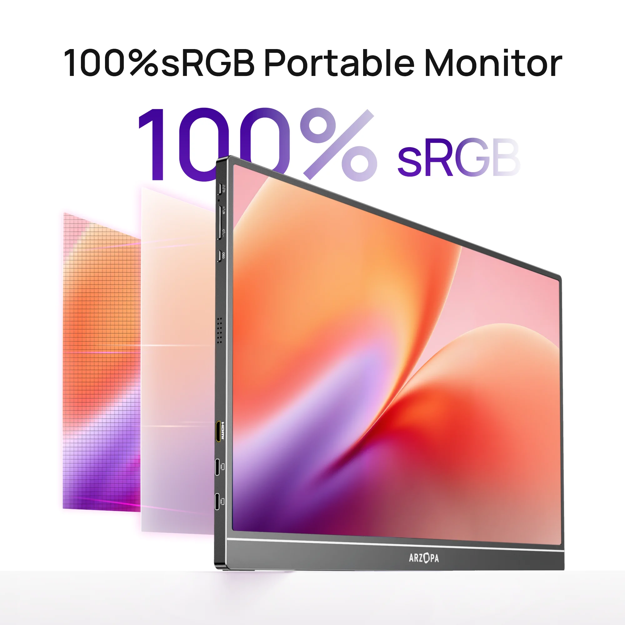 ARZOPA 16.1'' 100% SRGB Portable Monitor FHD1080P IPS Screen Second Monitor External Screen for MAC Laptop PC Xbox/PS/Switch