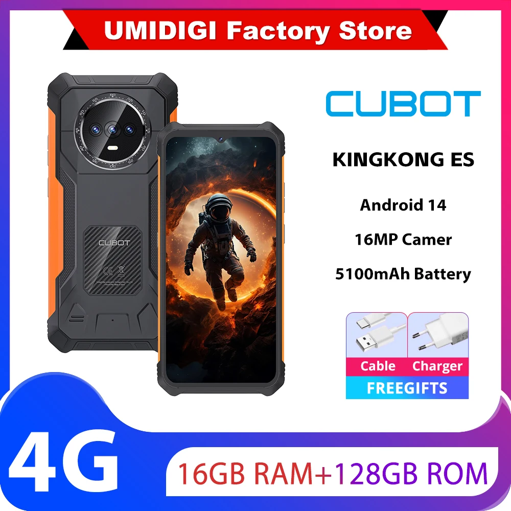 Прочный смартфон Cubot KINGKONG ES 4G, 16 ГБ (6 ГБ + 10 ГБ), ОЗУ + 128 ГБ ОЗУ, 90 Гц, 6,56 дюйма, HD + экран, Android 14, 48 МП, основная камера, 5100 мАч