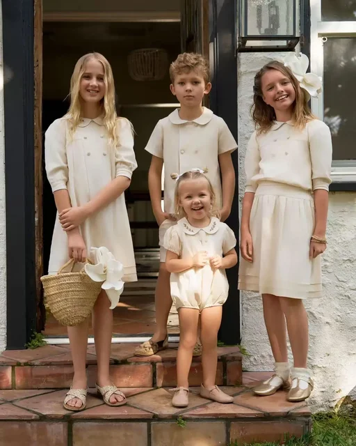 AS Linen Embroidery Collection 25SS Familly Match Zestaw odzieży dla dziewczynek Lniana sukienka Chłopięca koszula i szorty