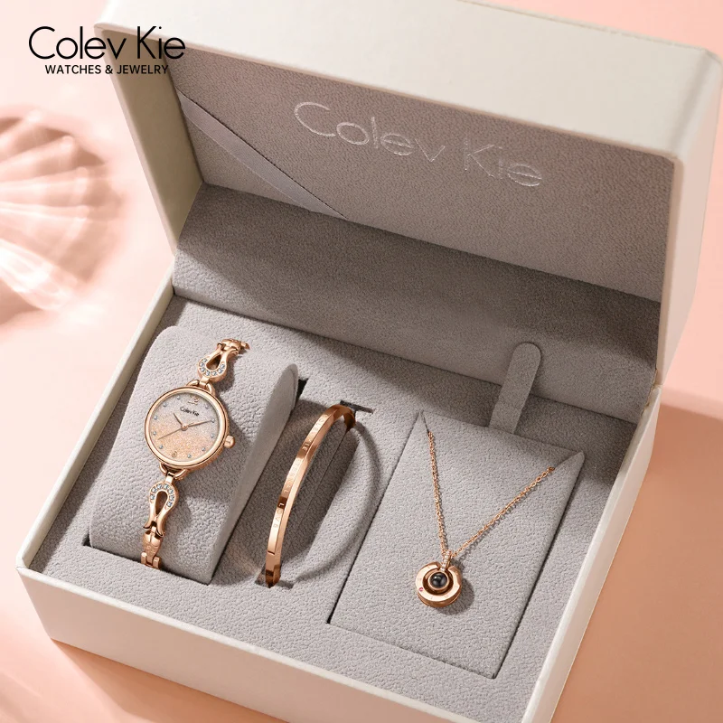 ColevKie High-end Luxury Woman Watch Small Round Dial Elegant Laides Wristwatch Fashion Dress Quartz Watch Jewelry Gift Sets