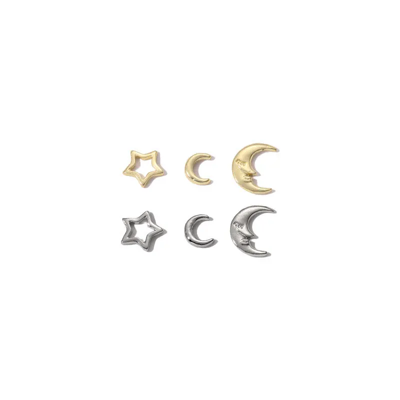 10pcs Star and Moon Series Nail Accessories New Style Gold and Silver Hollow Stars Small Moon DIY Nail Alloy Small Accessories